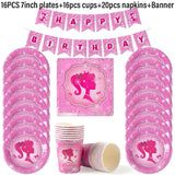 Décoration de fête d'anniversaire, vaisselle jetable rose, assiette en papier, gobelet, nappe, fournitures pour fête prénatale, anniversaire de fille