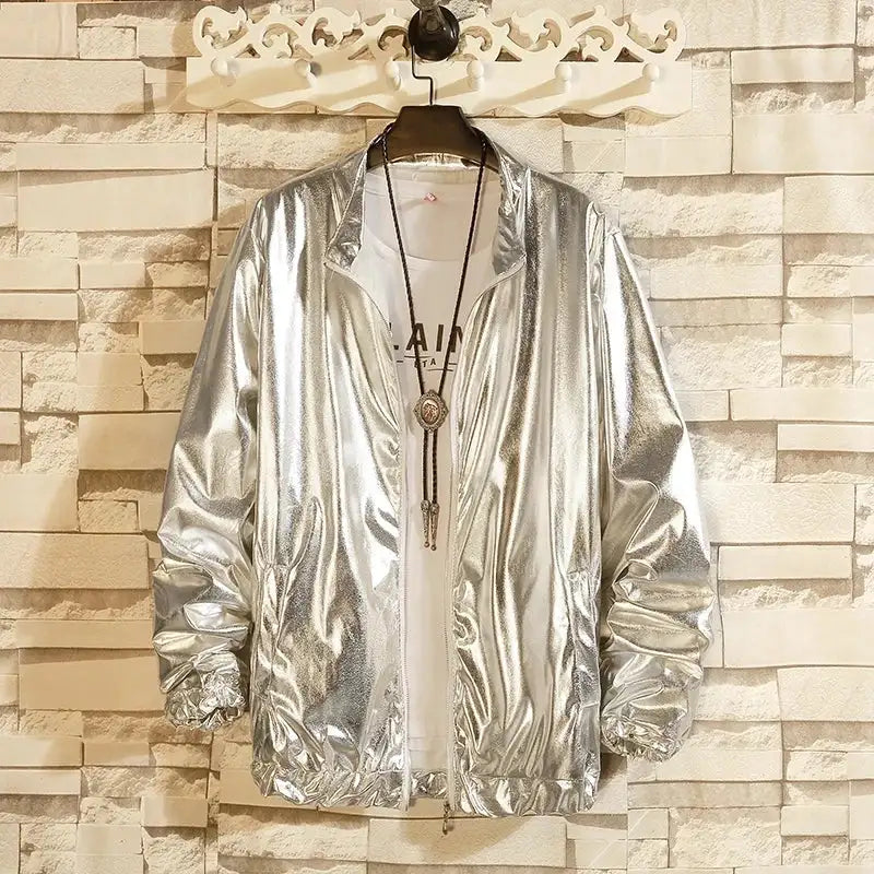 Mens Windbreaker Jackets Nightclub Stage Party Jackets Costume Streetwear Harajuku Hip Hop Reflective Jacket Gold Fashion Coats - Lootquake