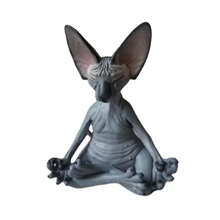 Estatua de Buda Gato Esfinge: Escultura de meditación y yoga para decoración de jardín, arte fantástico y adorno de gato feliz