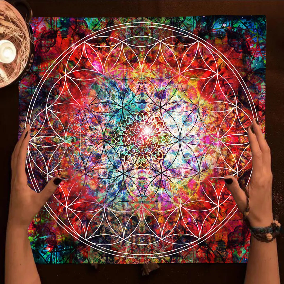 Nappe de tarot mandala bleu, nappe de vie florale pour tarot, ciel étoilé mystique, nappe d'autel Wicca, tapis de jeu de cartes