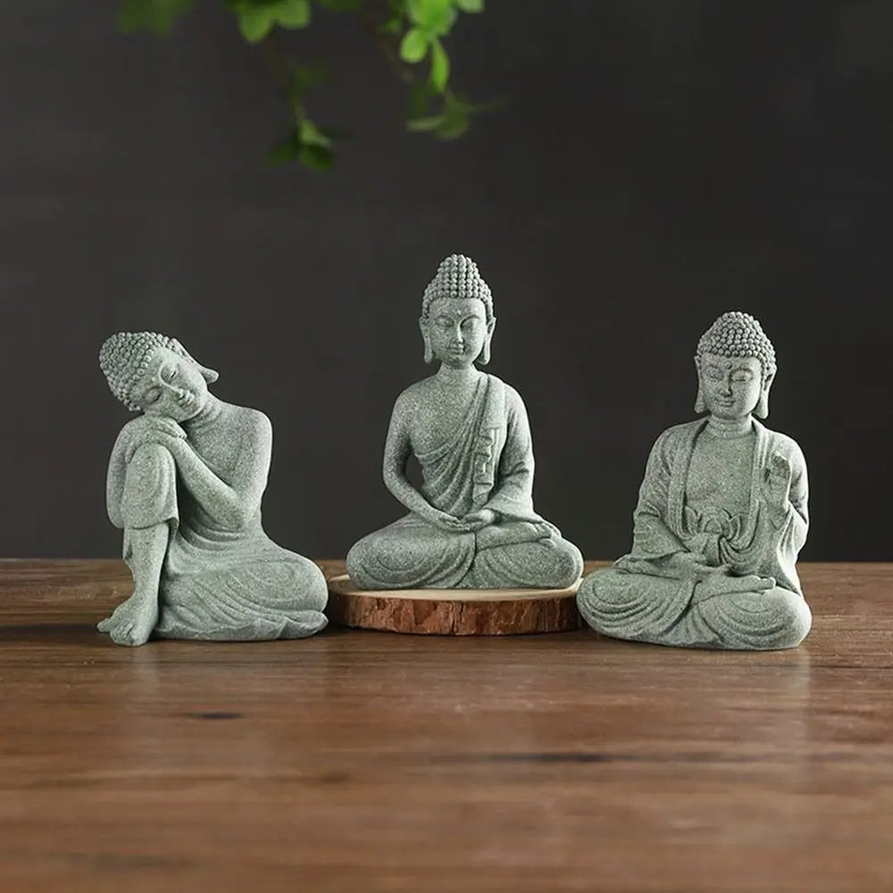 Decoración de pecera de Buda de arenisca, artesanía de Buda de meditación, escultura zen de Buda, micropaisaje, estatua de pecera