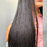 28" Micro Twist Braided Wig | 1B Black | Front Lace | Glueless | Petite Cap | For Black Women
