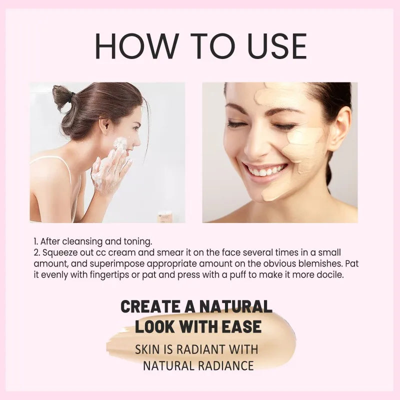 Crema de base CC, hidratante natural, resistente al agua, iluminadora, corrector, cobertura, control de grasa y manchas, maquillaje duradero.