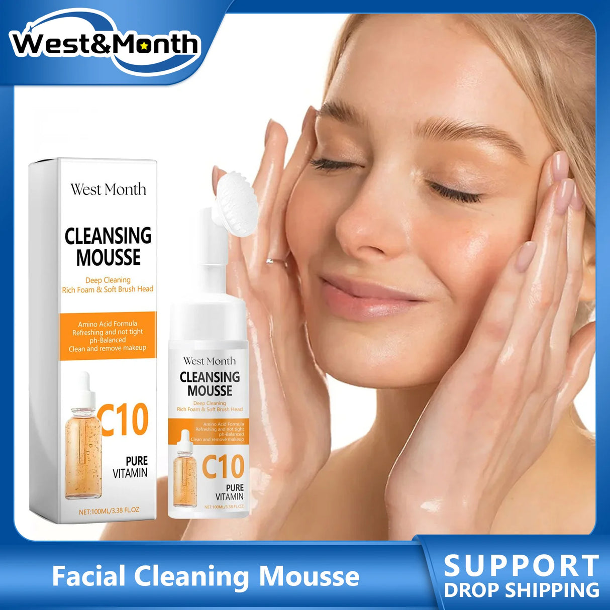 Limpiador facial con vitamina C, limpieza suave, antiacné, control de grasa, reducción de poros, iluminador, hidratante, limpiador facial con aminoácidos.