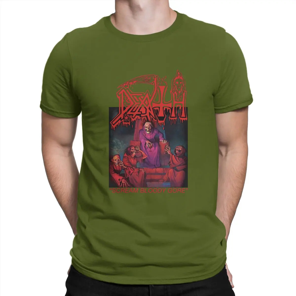 Funny Death Scream Bloody Gore T-Shirt Men Round Neck 100% Cotton T Shirts Sabbath Short Sleeve Tee Shirt Gift Tops - Lootquake