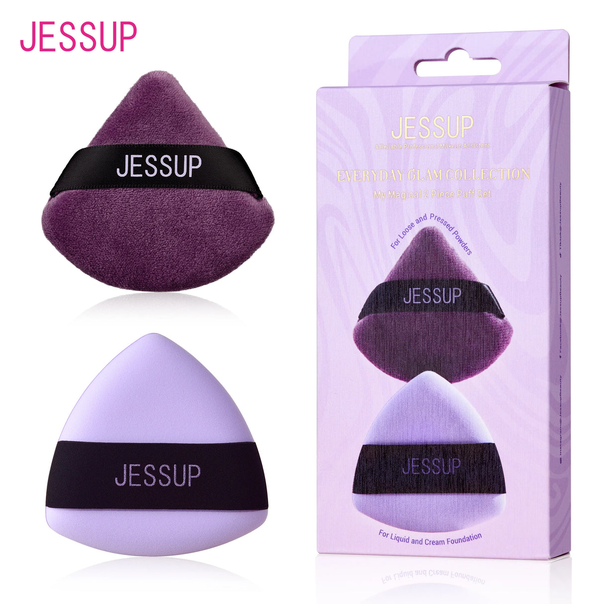 Borlas de polvo Jessup, 2 unidades triangulares suaves para fijar la base y hornear, reutilizables y lavables, moradas SP018