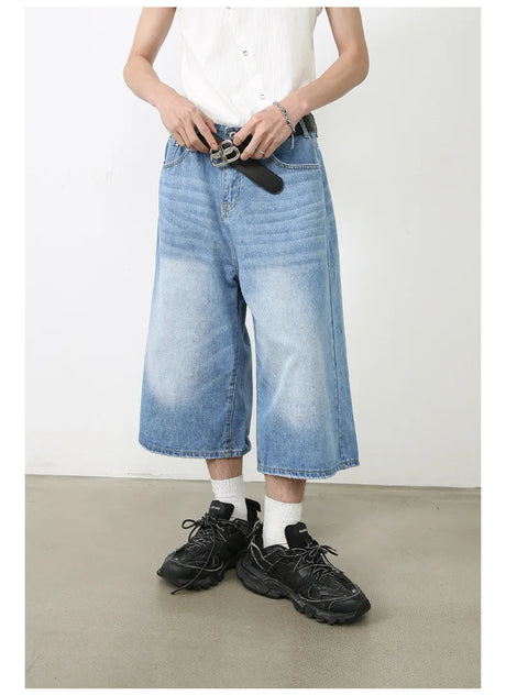 Vintage Streetwear Women Jeans 2024 Summer Loose Male Wide Leg Knee Length Shorts Men's Oversize Fashion Denim Trouser Pants Y2K - Lootquake