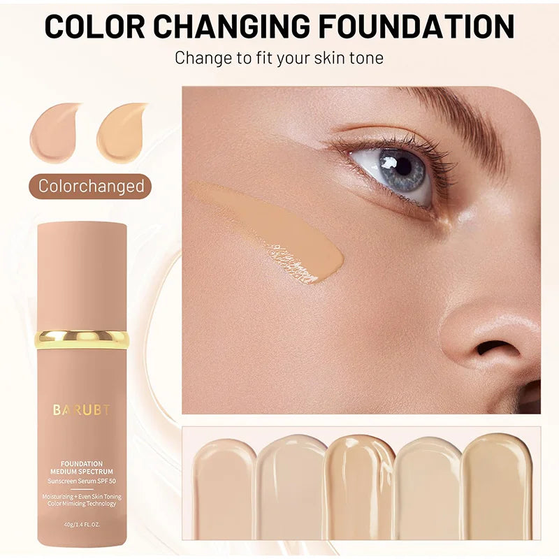 Fond de teint bionique 4 en 1, anti-cernes liquide, hydratant, couvrance totale, longue tenue, waterproof, spectre SPF50+, imite les couleurs