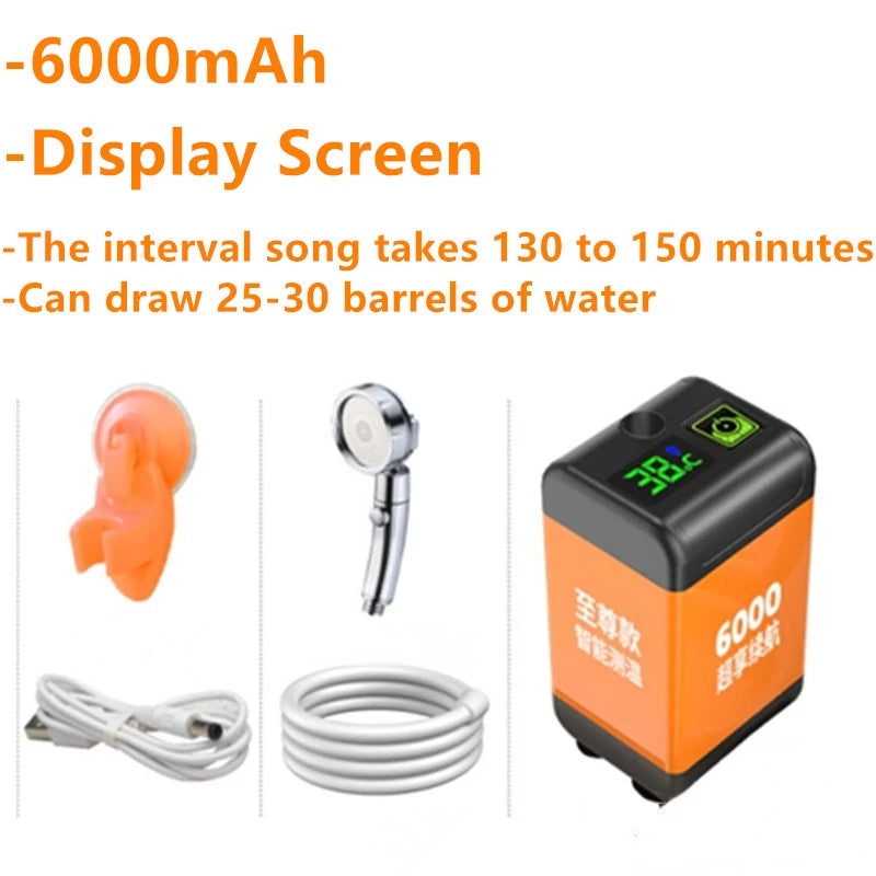 Ducha eléctrica portátil para acampar al aire libre, bomba de ducha IPX7 resistente al agua con pantalla digital para acampar, viajar, playa, dormitorio.