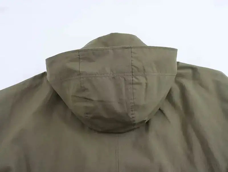 Autumn Winter Army Green Windbreaker Jacket Women Streetwear Loose Oversize Hooded Overcoat Female Single Breasted Thicken Coat - Lootquake