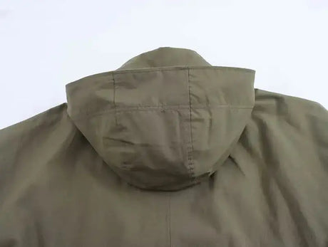 Autumn Winter Army Green Windbreaker Jacket Women Streetwear Loose Oversize Hooded Overcoat Female Single Breasted Thicken Coat - Lootquake