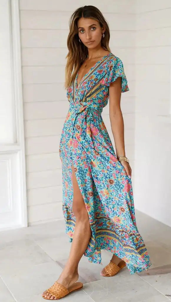Vestido largo sexy con estampado de vacaciones de verano 2024 para mujer