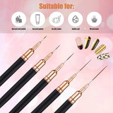 5Pcs Professional Nail Paint Liner Brush Set Small Polish Design Technique Fine Line Stripe Brushes for Nail Art Detailing