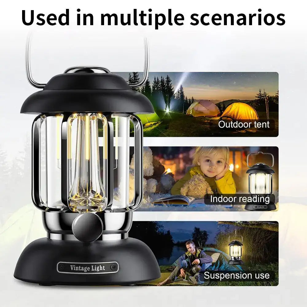 Outdoor Camping Lantern Portable USB Rechargeable Lamp Retro LED Light For Emergency Fishing Hiking Tent Nightlight Waterproof - Lootquake