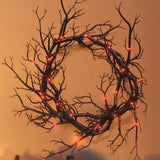 Halloween Wreath Black Branch Garland with LED Light Horror Party Haunted Festival Branch Wreath Hanging Room Halloween Decor