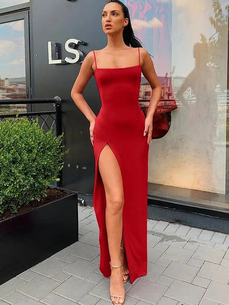 Summer Sexy Dress Women's New Slim Slim Fit Open Back Sexy Split Dress Long Dress Street Style Retro Dress Elegant Robe - Lootquake