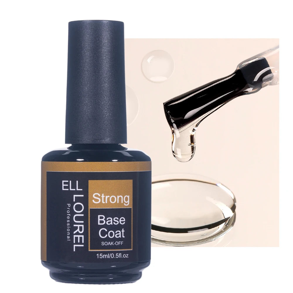 ELL LOUREL 30 Types Base Coat Top Coat No Wipe UV Gel 15ML Semi Permanent Glitter Tempered Top Multi-Function Gel Nail Polish