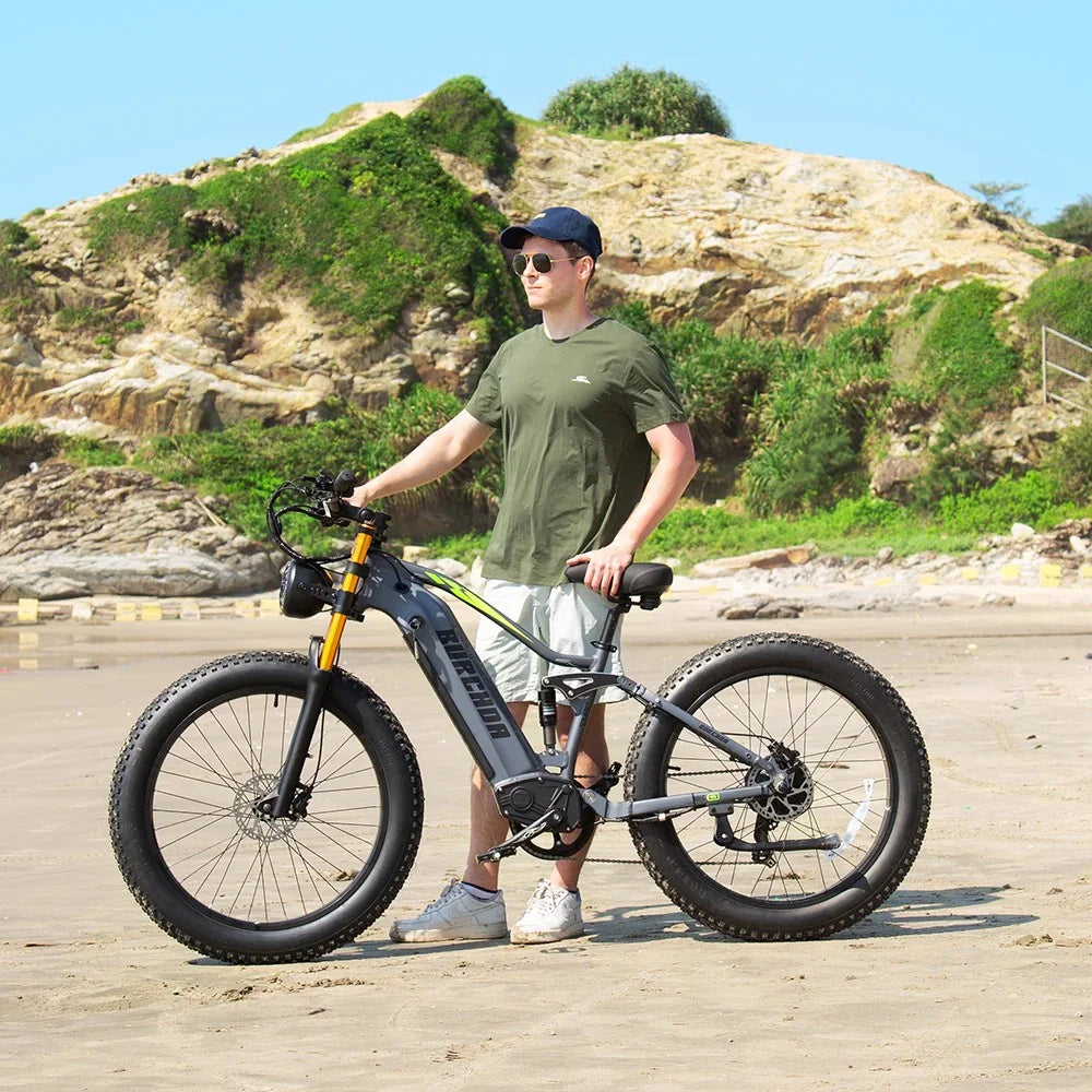 Bicicleta eléctrica BURCHDA RX80 para adultos, motor de 1000 W, batería de 48 V 20 Ah, neumáticos anchos todoterreno de 26", bicicleta eléctrica para montaña y nieve, ciclismo todoterreno