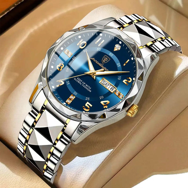POEDAGAR Luxury Business Men's Wristwatch Stainless Steel Date Week Man Watch Waterproof Luminous Fashion Quartz Watches For Men - Lootquake