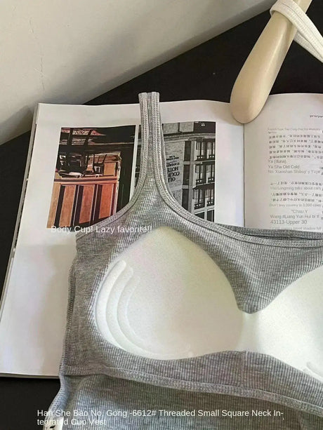 Solid All-Match Invisible Integrated Chest Pad Cami 2024 Spring New Korean Women clothes Short Sleeveless Top - Lootquake