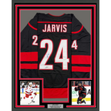 Camiseta de hockey negra Carolina Beckett BAS COA enmarcada, autografiada y firmada por Seth Jarvis, 35 x 39