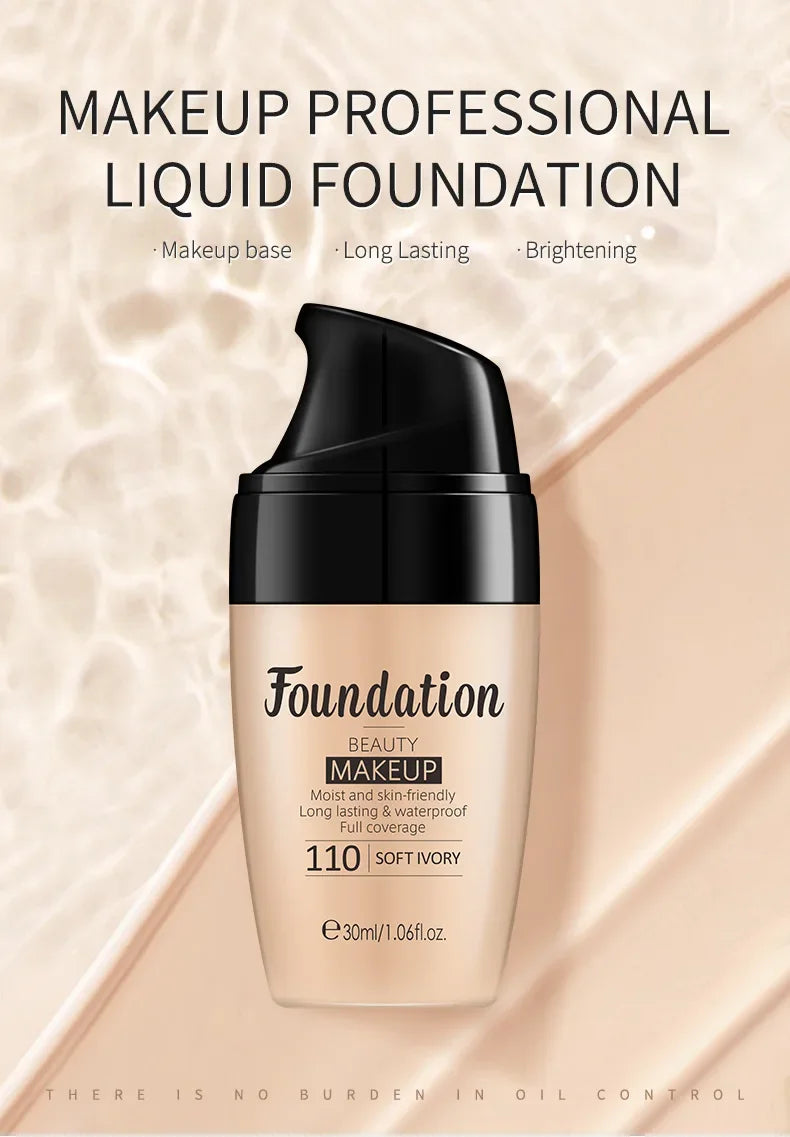 LAIKOU Base de maquillaje líquida hidratante de larga duración, cosmética facial, iluminadora natural, tono base, maquillaje, 30 ml