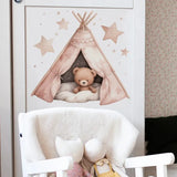 Cartoon Teddy Bear Tent Stars Wall Stickers for Kids Room Nursery Baby Room Decoration Wall Decals Room Interior - Lootquake