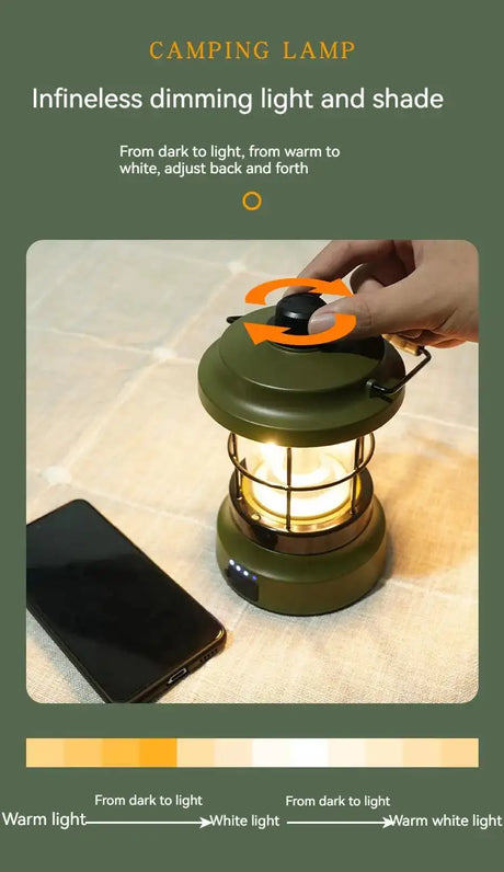 Retro Lamp Portable Camping Lantern USB Recharge Camping Tent Travel Light Vintage Outdoor Lighting Camping Equipment Flashlight - Lootquake
