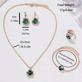 6PCS Set Green Luxury Quartz Watch Women Ring Necklace Earring Rhinestone Fashion Wristwatch Casual Ladies Bracelet Watches 6PCS - Lootquake