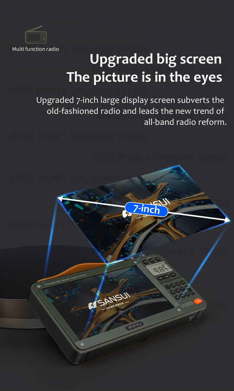 Enceintes Bluetooth sans fil SANSUI, radio pleine bande, lecteur vidéo LED HD, baladeur MP4 portable, batterie rechargeable intégrée