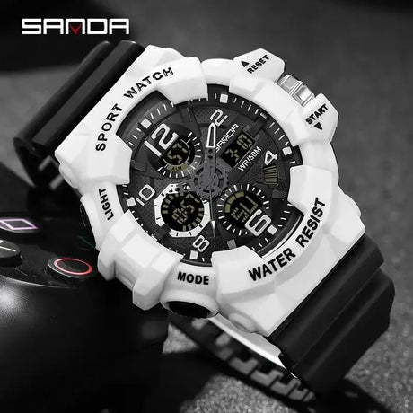 SANDA 3168 White Sport Watch  LED Digital 50M Waterproof Watch Men Multifunction Clock Relogio Masculino Men Military Watches - Lootquake
