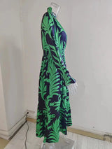 Europe And America Cross Border Autumn/Winter New Long Dress with Waist Pullover And Bohemian Print Long Sleeve Large Swing - Lootquake