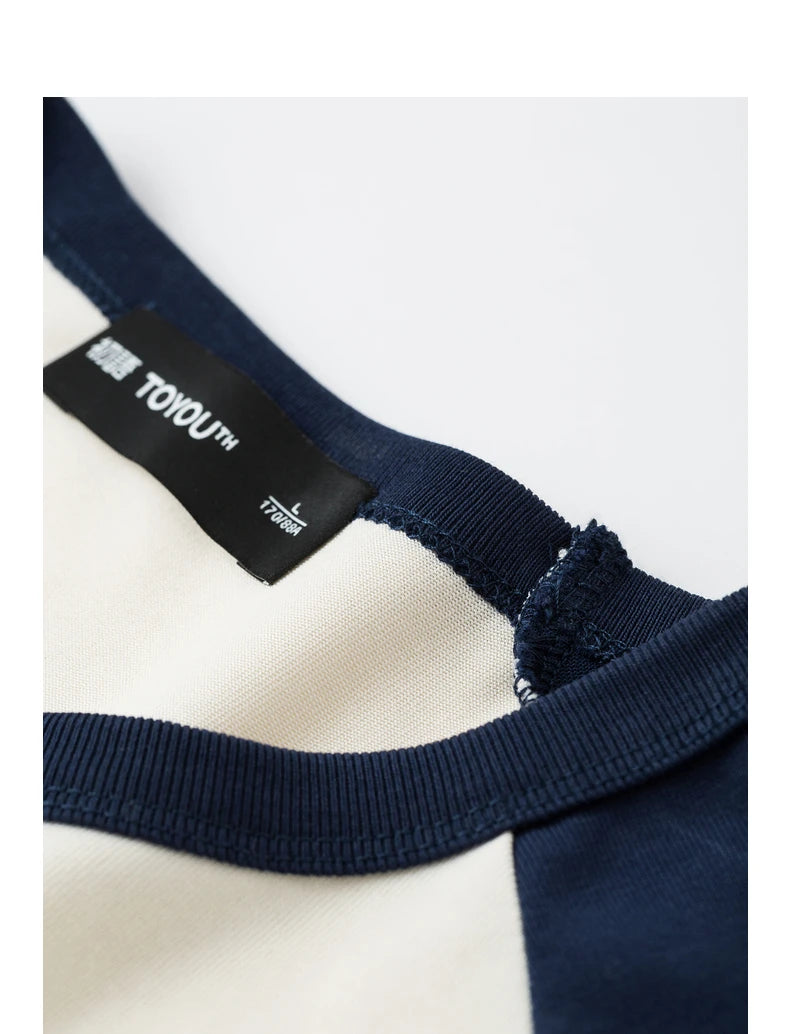 TOYOUTH Women T-shirt 2024 Autumn New Denim Bow Contrasting Color Raglan Sleeve Pullover Casual Tops