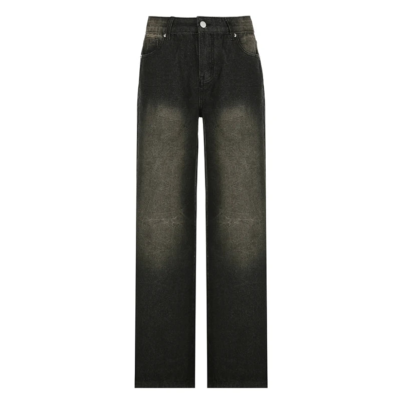 SUCHCUTE Low Waist Jeans for Women Goth Y2k Style Baggy Jeans Punk New Jeans Wide Leg Denim Pants Kpop Casual Loose Streetwear - Lootquake