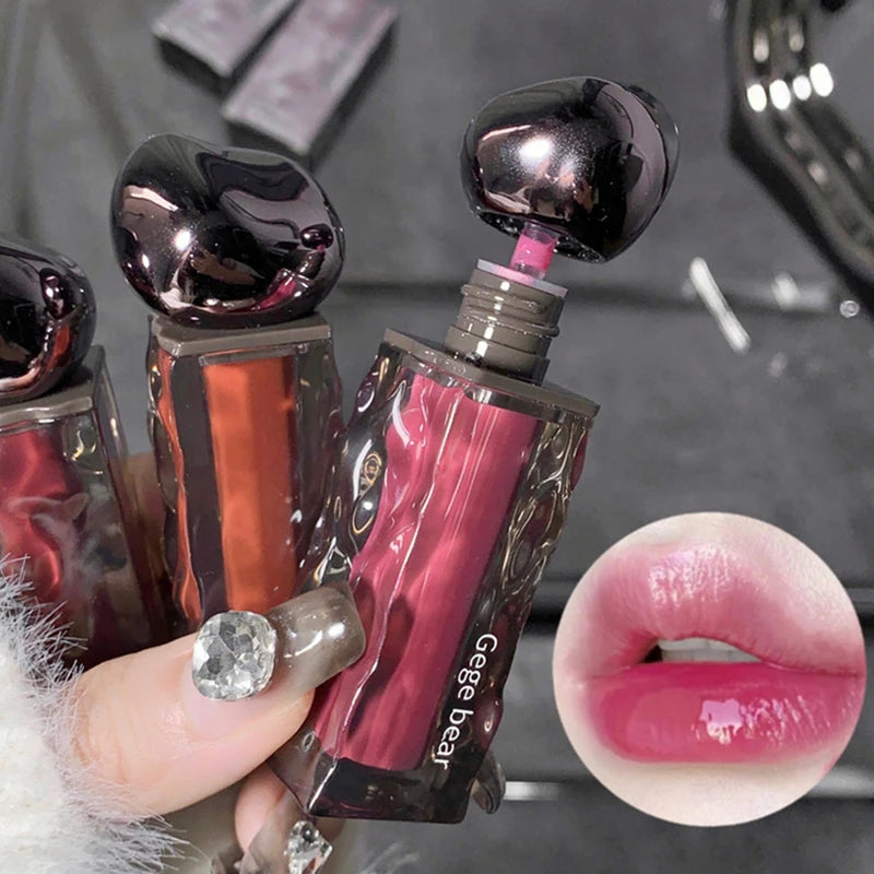 Rouge à lèvres liquide violet foncé, léger, longue tenue, transparent, hydratant, effet miroir, rose pêche, antiadhésif