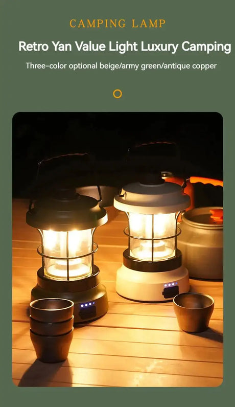 Retro Lamp Portable Camping Lantern USB Recharge Camping Tent Travel Light Vintage Outdoor Lighting Camping Equipment Flashlight - Lootquake