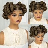 1B/30 Ombre Full Lace Handmade Bantu Braided Wig | Short Synthetic Knotless Braids with Transparent Lace