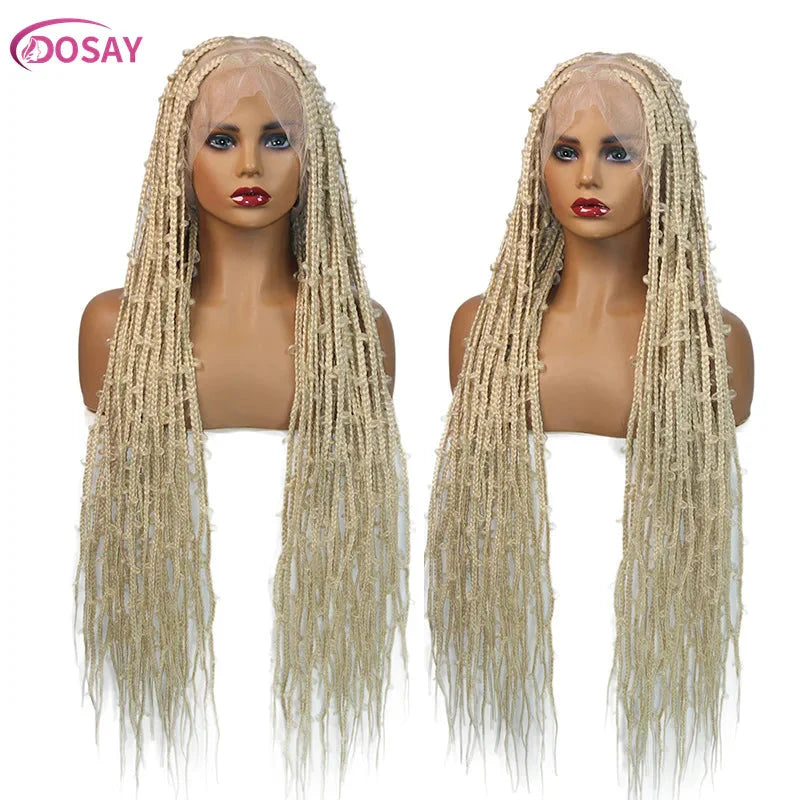 36" Butterfly Braids Wig | 613 Blonde & Burgundy Accents | Full Lace | Goddess Locs & Box Braids