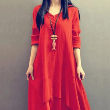 Women Elegant Linen White Dresses Bohemia Layering Vintage Robe Long Sleeve Loose Long Dress Female Autumn Vestidos - Lootquake