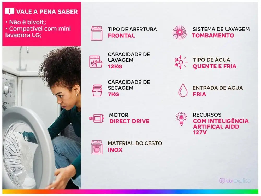 LG 12 kg Smart VC4 CV5012PC4 con Inteligencia Artificial Agua Caliente y Fría Plata - 220V