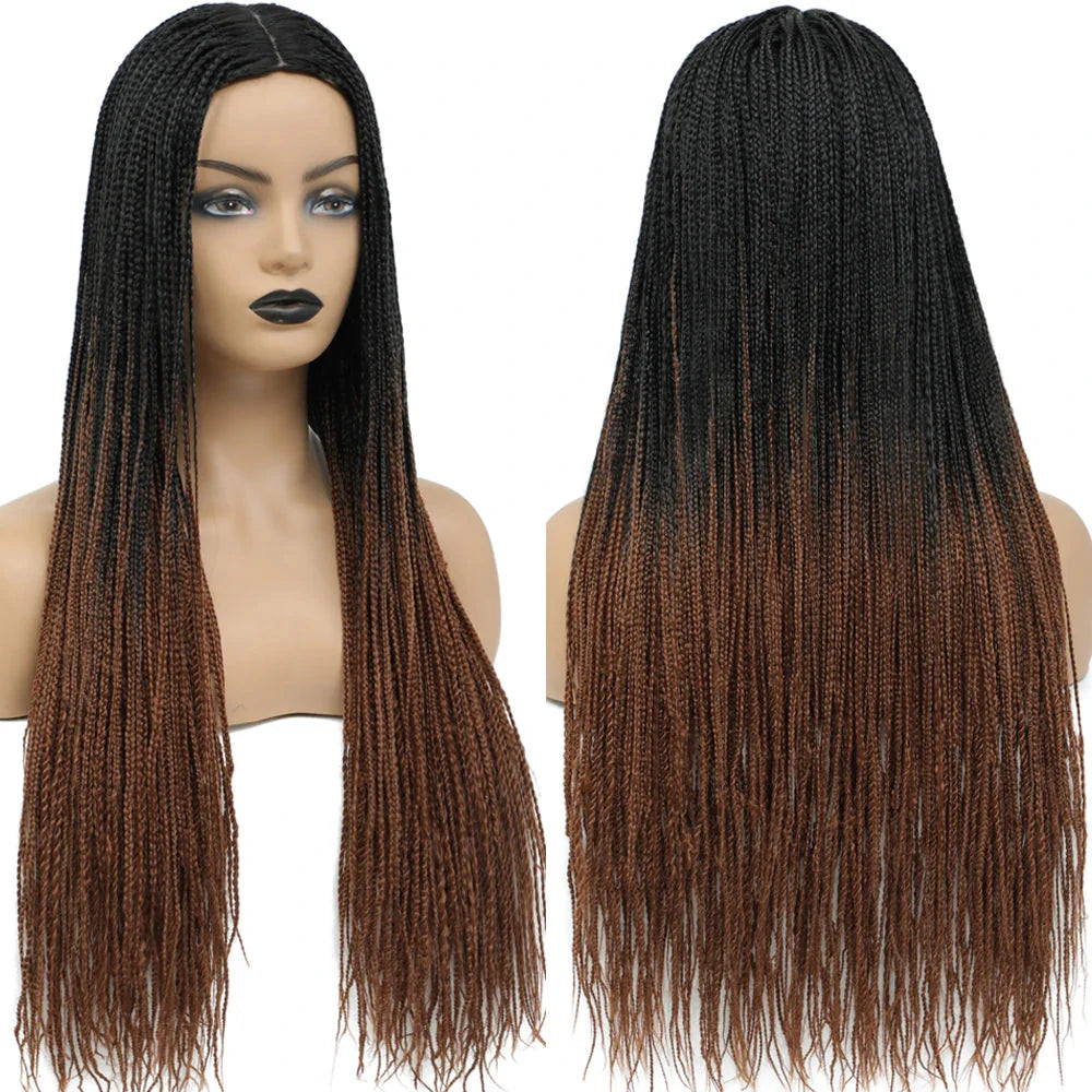 26" Ombre Box Braids Wig | Knotless | Crochet | 1B, 27, 30, Gray | Handmade