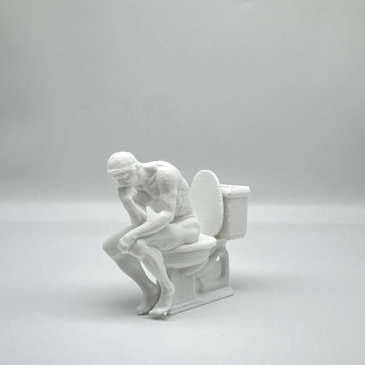3D Printed, The Thinker Statue Sitting on Toilet, Durable Plastic, Humorous Bathroom Desktop Office Decor, Unique Design