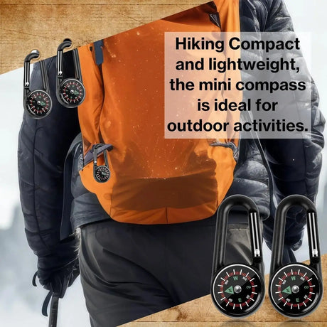 1 Pc Compass Thermometer Carabiner 3 in 1 Mini Compass Carabiner Clip Outdoor Hiking Survival Key Ring Double Sided Metal - Lootquake