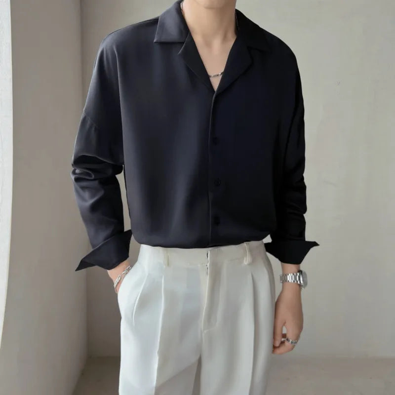 Apricot Black White Shirt Men Fashion Social Mens Dress Shirt Korean Loose Casual Long-sleeved Shirts Mens Formal Shirt M-3XL - Lootquake
