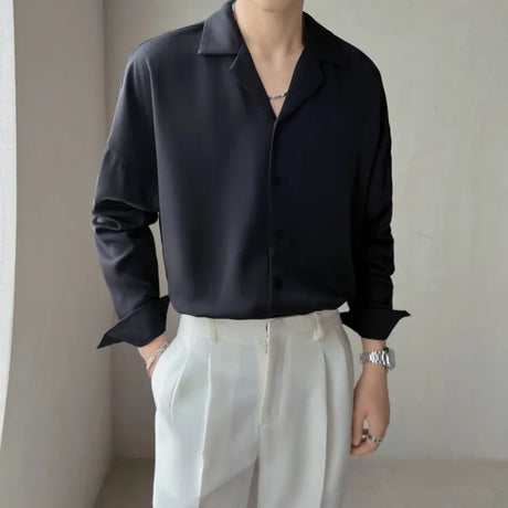 Apricot Black White Shirt Men Fashion Social Mens Dress Shirt Korean Loose Casual Long-sleeved Shirts Mens Formal Shirt M-3XL - Lootquake