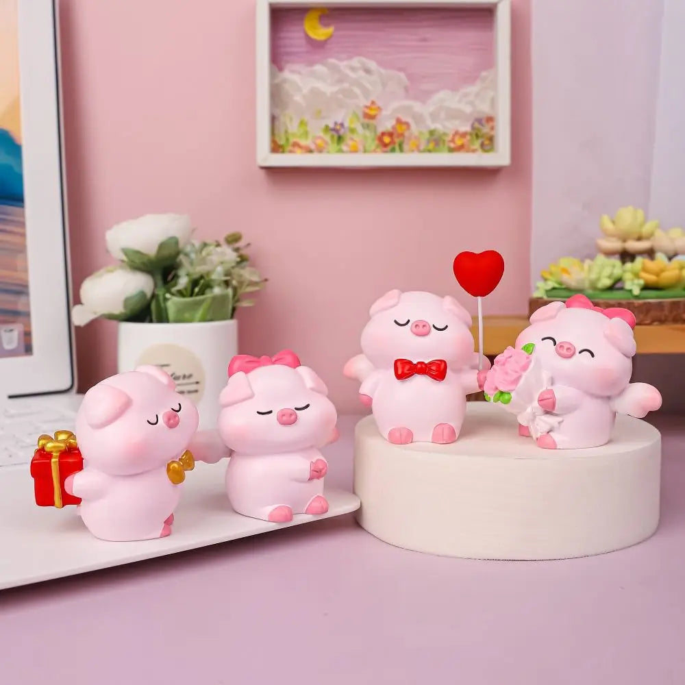 Crafts Resin Couple Piggy Ornament Cute Cartoon Pig Statue Creative Lovely Animal Sculpture Office