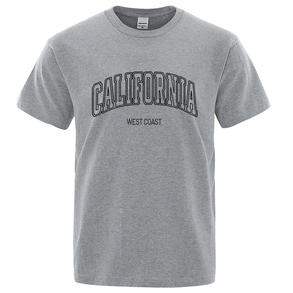 California West Coast Street Letter Tops Men Hip Hop Crewneck Tee Clothes T Shirt Summer Breathable T-Shirt Street Cotton Tshirt - Lootquake