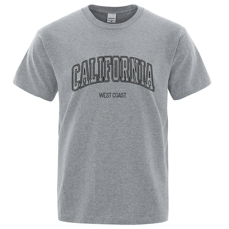 California West Coast Street Letter Tops Men Hip Hop Crewneck Tee Clothes T Shirt Summer Breathable T-Shirt Street Cotton Tshirt - Lootquake