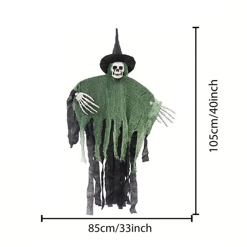 Halloween Skeleton Ghost Hanging Decor,Scary Flying Ghost with Wizard Hat for Haunted House Decor, Patio Porch Skull Prop