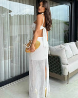 Mesh Long Dress Women Summer Cutout Party Dresses Cover Up Elegant Slim Split Maxi Vestidos Holiday Beach Robe - Lootquake